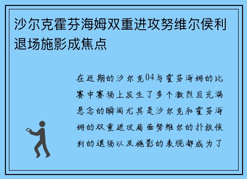 沙尔克霍芬海姆双重进攻努维尔侯利退场施影成焦点