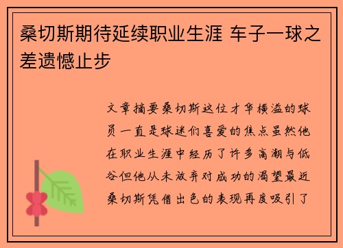 桑切斯期待延续职业生涯 车子一球之差遗憾止步